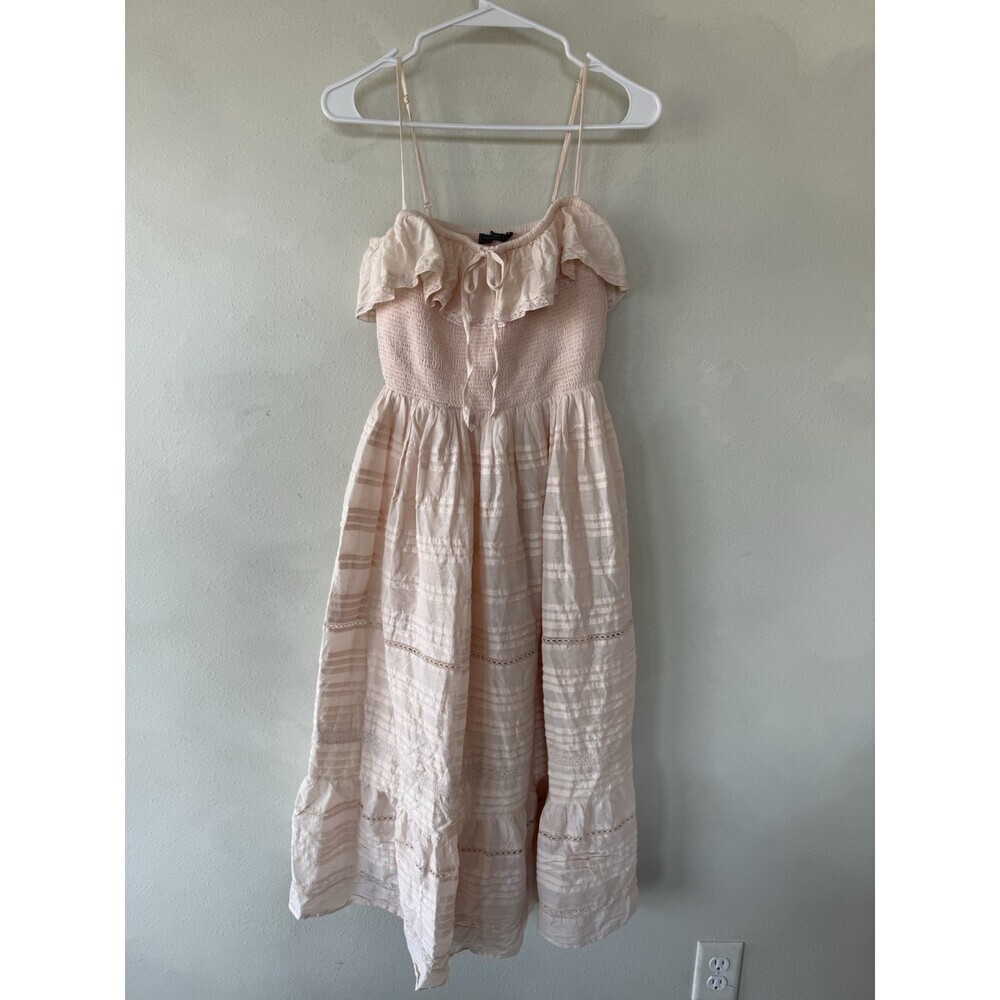 $199 Vineyard Vines Pink Floral Ruffle Tiered Dress Women’s Small Eyelet Strappy